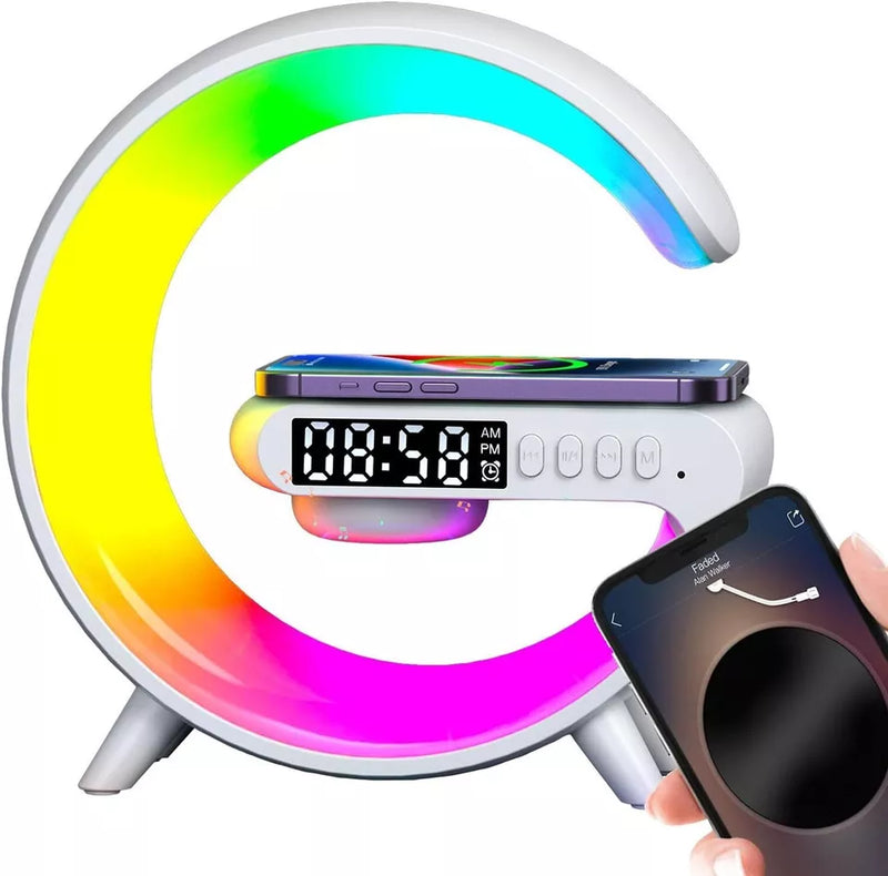 مصباح G الذكي - مكبر صوت بلوتوث وشاحن لاسلكي وساعة منبه RGB